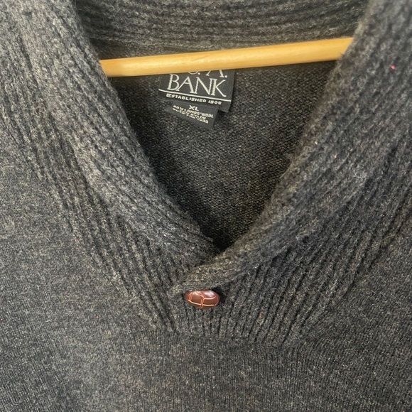 Jos A Bank Sweater X Large Brown  Shawl Collar Lambs Wool Wood Button - Picture 2 of 7
